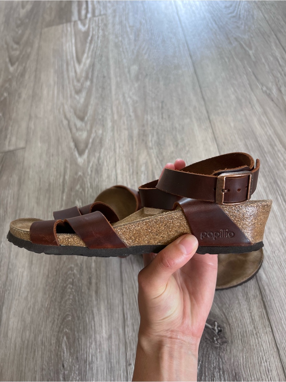 Birkenstock Papillio Lola Cognac Leather Wedge Sandals - Picture 7 of 11